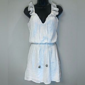 Rare Vintage Y2K Boho Ella Moss White Metallic Gauzy Mini Dress Sz XS